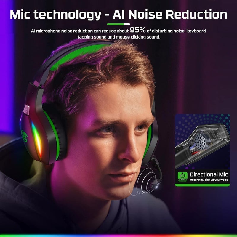 Fachixy FC100 Gaming Headset with Microphone for PS4, PS5, Switch, Xbox, PC, Mac, Gamer Headset with RGB Light, Computer Headphones with Mic - Image 3